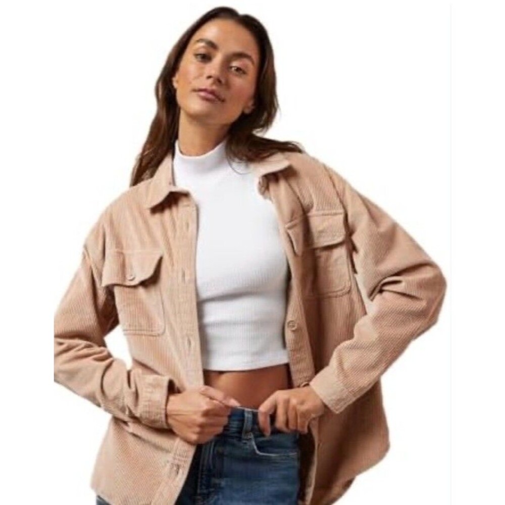 American Eagle Shirt Jacket Shacket Womens XL Corduroy Tan Button Front Cotton